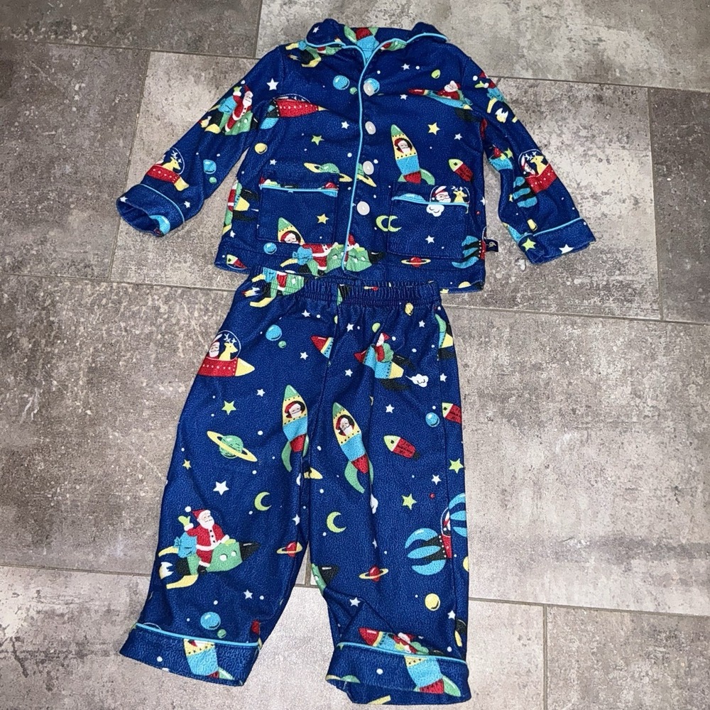 Nick & Nora Boys 18 Months Christmas Pajamas Set Santa Rocketship Space Holiday